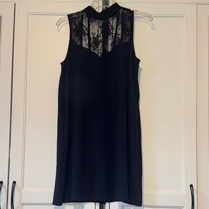 Elegant Navy Sleeveless Dress with Lace Detail